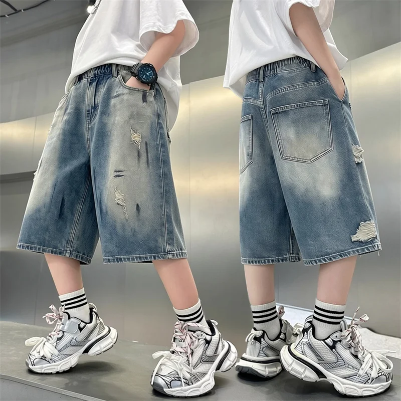 Teenager New Summer Ripped Denim Shorts For Boy Streetwear Kids Mid-Calf Jeans Shorts High Quality Kids Boys Broken Capris Pants
Teenager New Summer Ripped Denim Shorts For Boy Streetwear Kids Mid-Calf Jeans Shorts High Quality Kids Boys Broken Capris Pants