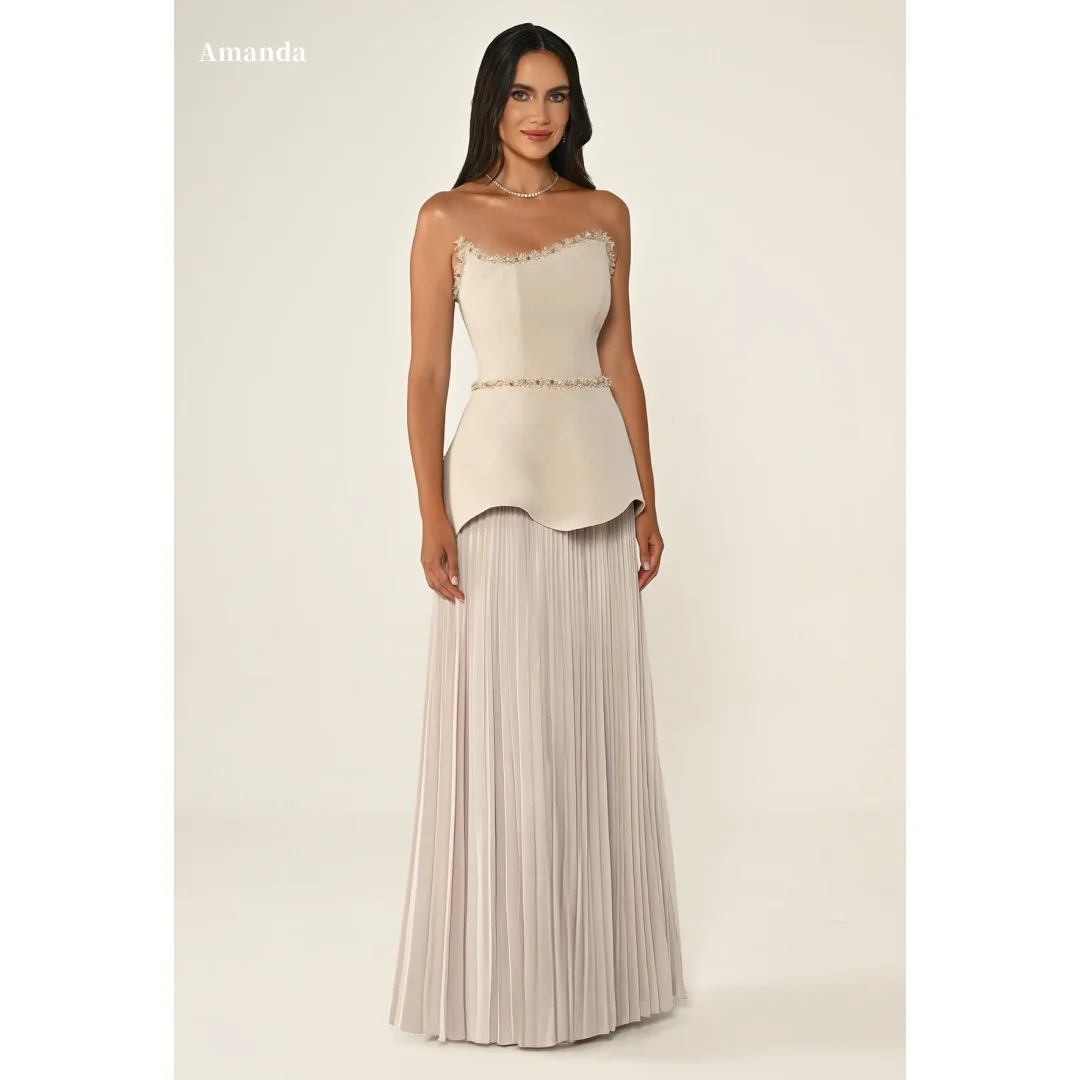 Amanda Beige & Light Gray Strapless Beaded Customized Peplum Waist Prom Dress Pleated Long Gown vestidos de noche Elegant 2025
Amanda Beige & Light Gray Strapless Beaded Customized Peplum Waist Prom Dress Pleated Long Gown vestidos de noche Elegant 2025
