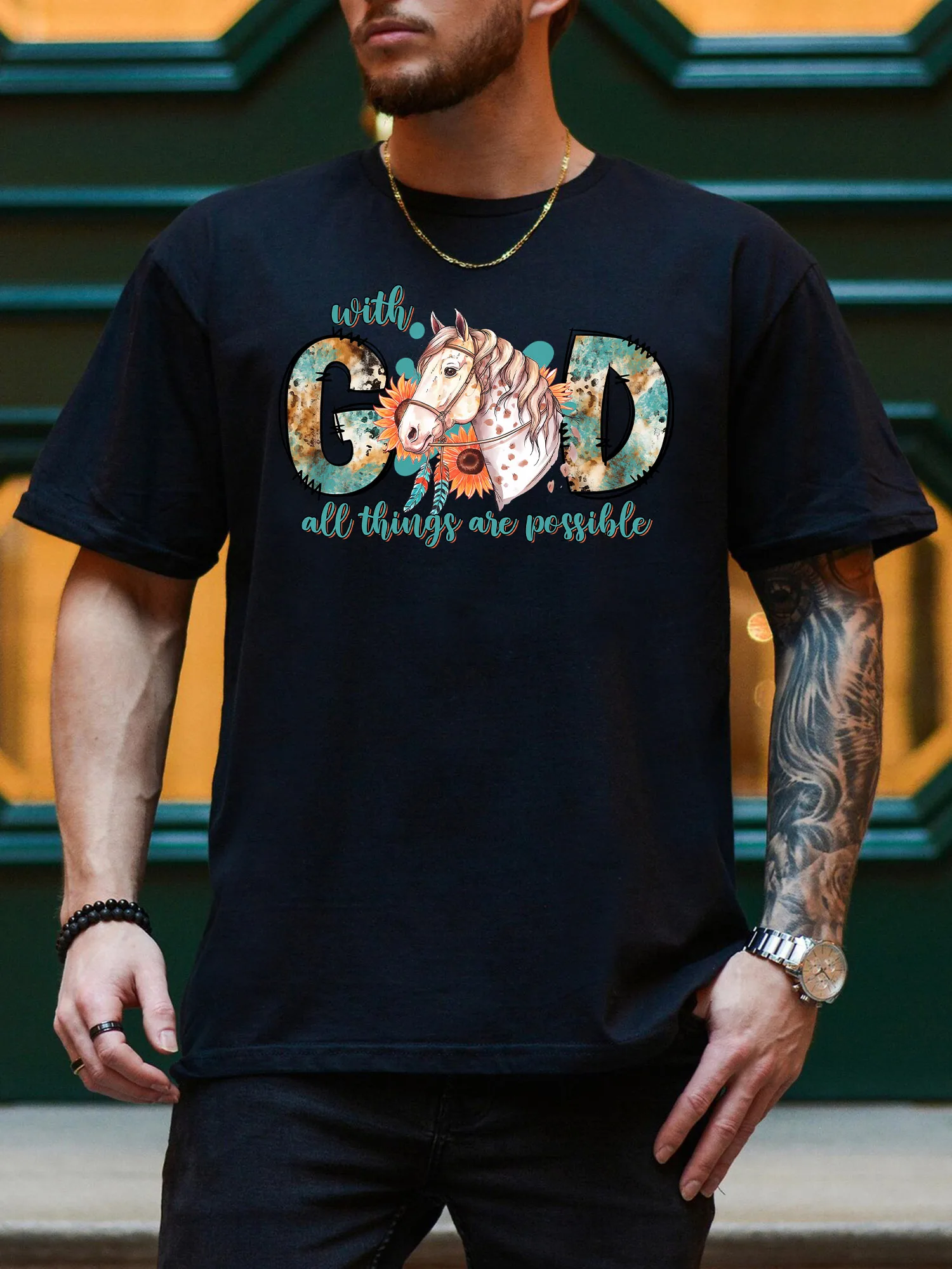 With God All Things Are Possible Men's Graphic Tee, Pure Cotton Everyday Black T-Shirt, Lightweight Round Neck Tee
With God All Things Are Possible Men's Graphic Tee, Pure Cotton Everyday Black T-Shirt, Lightweight Round Neck Tee