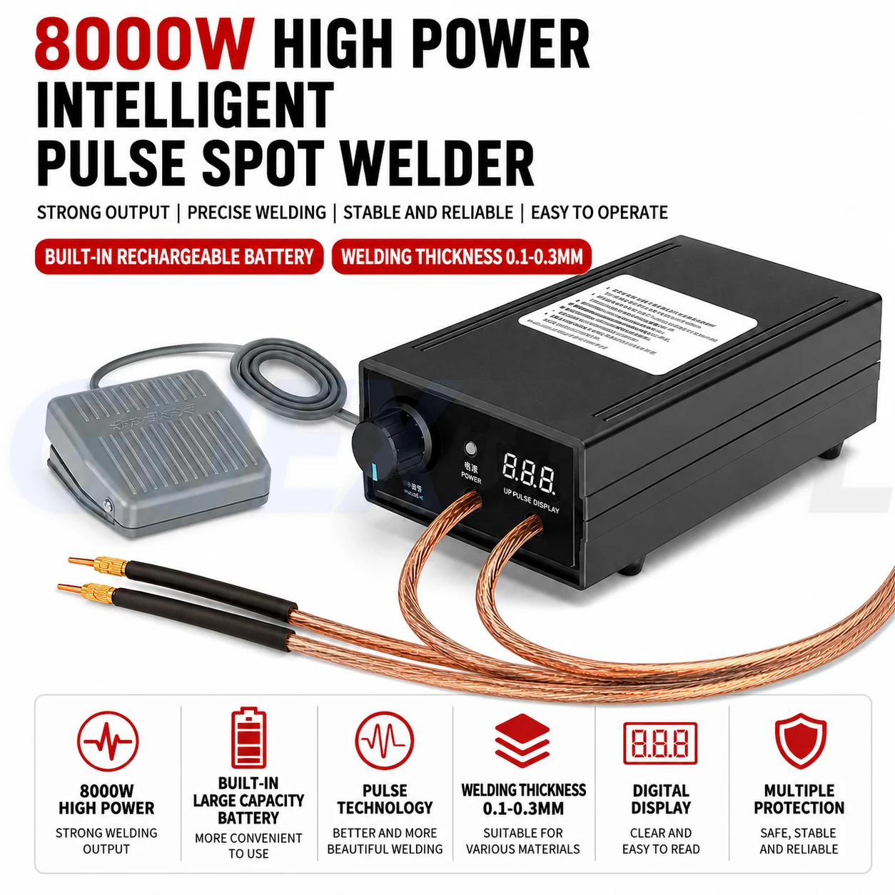8000W High-power Intelligent Dual Pulse Spot Welding Machine 18650 Battery Welding Set Mobile Phone Battery Welding For 0.15MM
8000W High-power Intelligent Dual Pulse Spot Welding Machine 18650 Battery Welding Set Mobile Phone Battery Welding For 0.15MM
