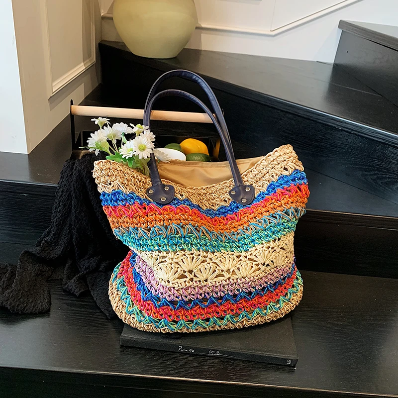 2025 New Fashion Summer Beach Bag Vintage Woven Straw Handbag Rainbow Color Female Shoulder Bag Vacation Tote Bag
2025 New Fashion Summer Beach Bag Vintage Woven Straw Handbag Rainbow Color Female Shoulder Bag Vacation Tote Bag
