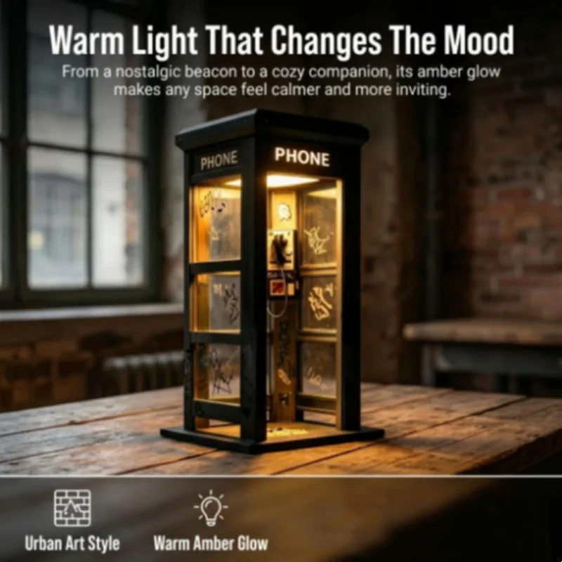 Vintage Phone Booth Miniature Model with Ambient LED Light Retro Telephone Booth Desk Decor Ornament for Home Office Shelf
Vintage Phone Booth Miniature Model with Ambient LED Light Retro Telephone Booth Desk Decor Ornament for Home Office Shelf