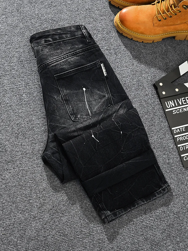 Spring American heavyweight brand splashed ink dot paint loose straight leg jeans for men, wide leg black pants
Spring American heavyweight brand splashed ink dot paint loose straight leg jeans for men, wide leg black pants
