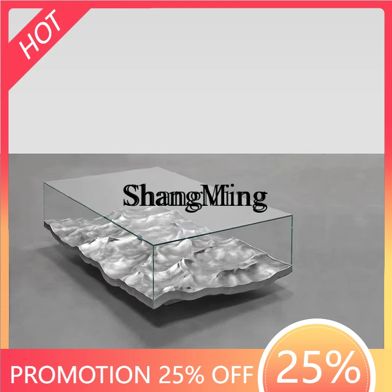 FG electroplating wave coffee table water ripple transparent glass cover rectangular reception table model room
FG electroplating wave coffee table water ripple transparent glass cover rectangular reception table model room