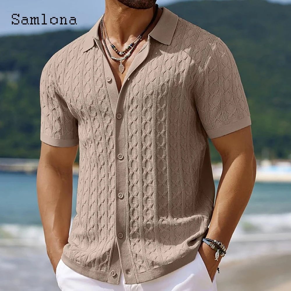 2025 Summer New Knitting Blouse Solid Khaki Black Jacquard Shirt Plus Size Mens Beach Top Cardigans Male Lepal Collar Knitwear
2025 Summer New Knitting Blouse Solid Khaki Black Jacquard Shirt Plus Size Mens Beach Top Cardigans Male Lepal Collar Knitwear