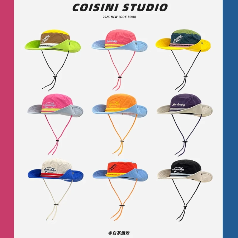 New Retro Tooling Style Dopamine Color Matching Big Brim Bucket Hats for Men and Women Summer Outdoor Sun Protection Hiking Cap
New Retro Tooling Style Dopamine Color Matching Big Brim Bucket Hats for Men and Women Summer Outdoor Sun Protection Hiking Cap