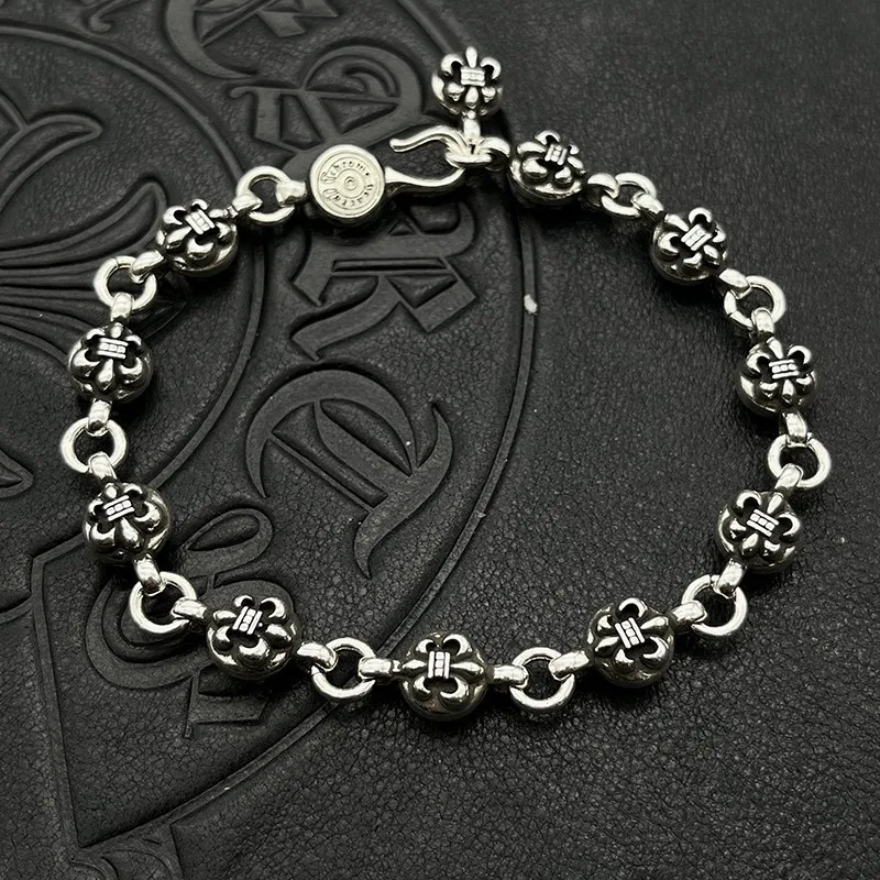 S925 sterling silver trendy retro and old Scout flower ball bracelet Iris men's and women's jewelry adjustable bracelet
S925 sterling silver trendy retro and old Scout flower ball bracelet Iris men's and women's jewelry adjustable bracelet