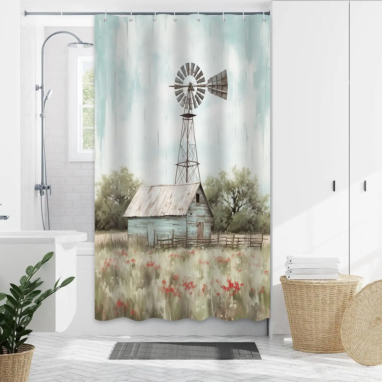 Занавеска для душа с ветряной мельницей, деревенский декор для ванной комнаты в деревенском стиле, водонепроницаемая ткань с крючками, 36x72 дюйма
Занавеска для душа с ветряной мельницей, деревенский декор для ванной комнаты в деревенском стиле, водонепроницаемая ткань с крючками, 36x72 дюйма