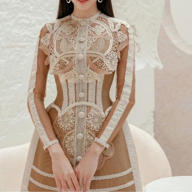 Lace Elegant Women's Vintage Dresses Long Sleeve Floral Embroidery Dinner Formal Occasion Dresses Autumn/Winter Clothing
Lace Elegant Women's Vintage Dresses Long Sleeve Floral Embroidery Dinner Formal Occasion Dresses Autumn/Winter Clothing
