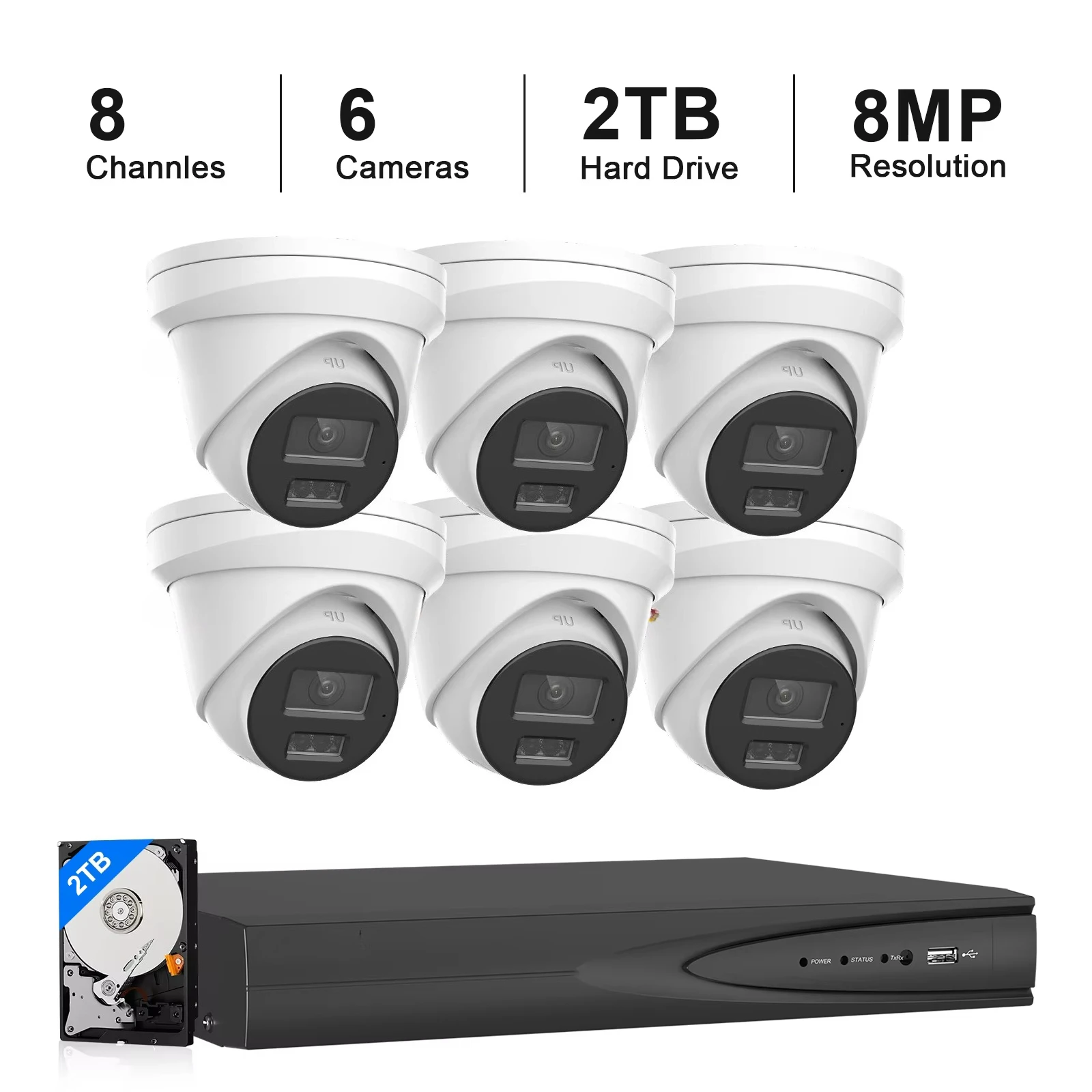 8MP POE Outdoor Camera System 6PCS with 8CH NVR 2TB HDD Human Vehicle Detection Smart Dual Light
8MP POE Outdoor Camera System 6PCS with 8CH NVR 2TB HDD Human Vehicle Detection Smart Dual Light