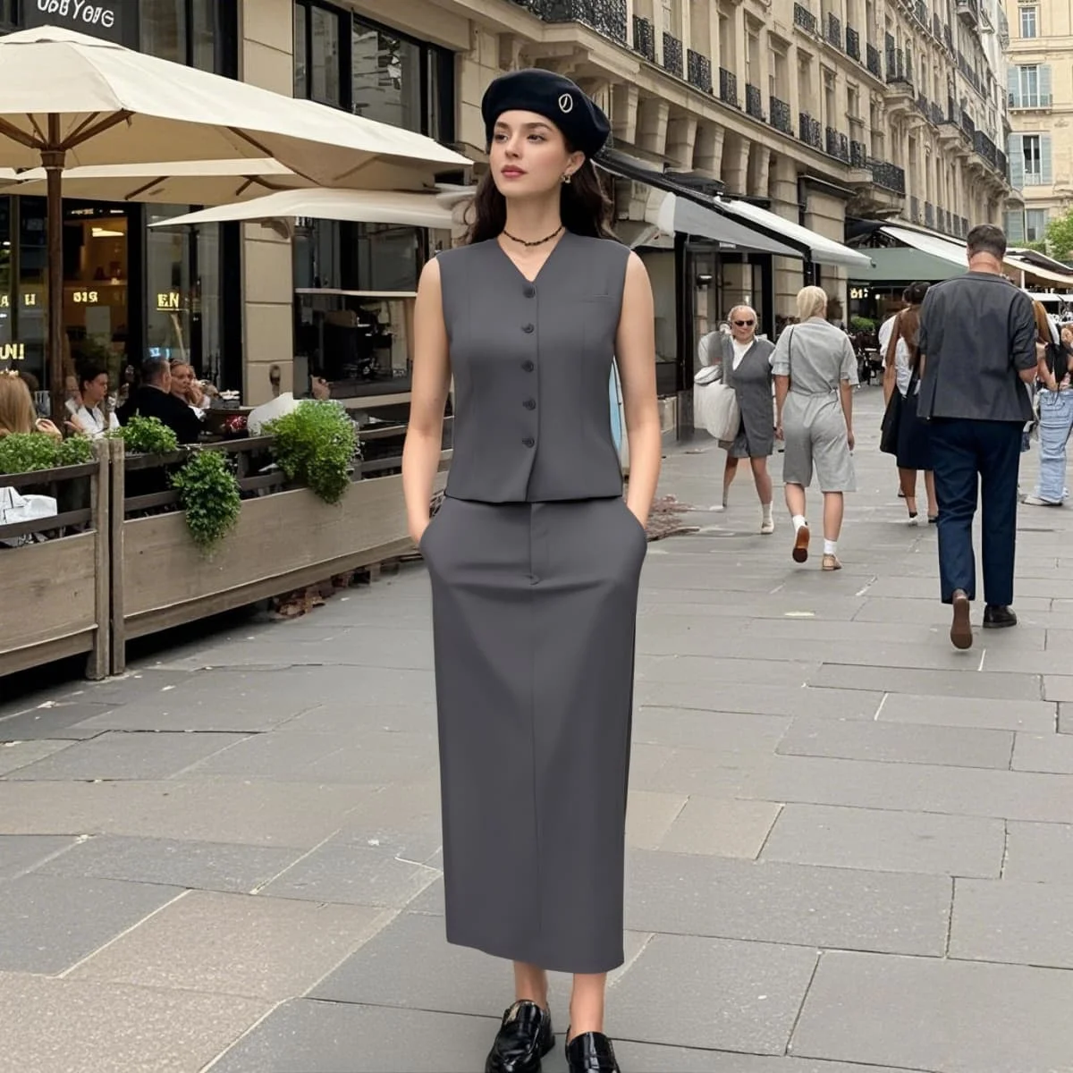 2025 Myst&Za2025 Spring New Suit Vest V-neck Single breasted Tank Top Gray Series High Waist Commuter Straight Half Skirt Set
2025 Myst&Za2025 Spring New Suit Vest V-neck Single breasted Tank Top Gray Series High Waist Commuter Straight Half Skirt Set