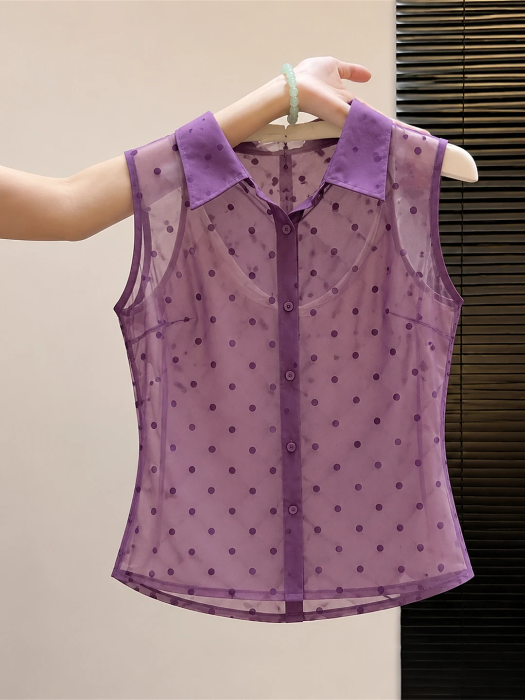 Chic Transparent Sleeveless Vest Top Polka Dot Print Korean Style Business Commute Fashion Light Maturity Summer Shirt
Chic Transparent Sleeveless Vest Top Polka Dot Print Korean Style Business Commute Fashion Light Maturity Summer Shirt