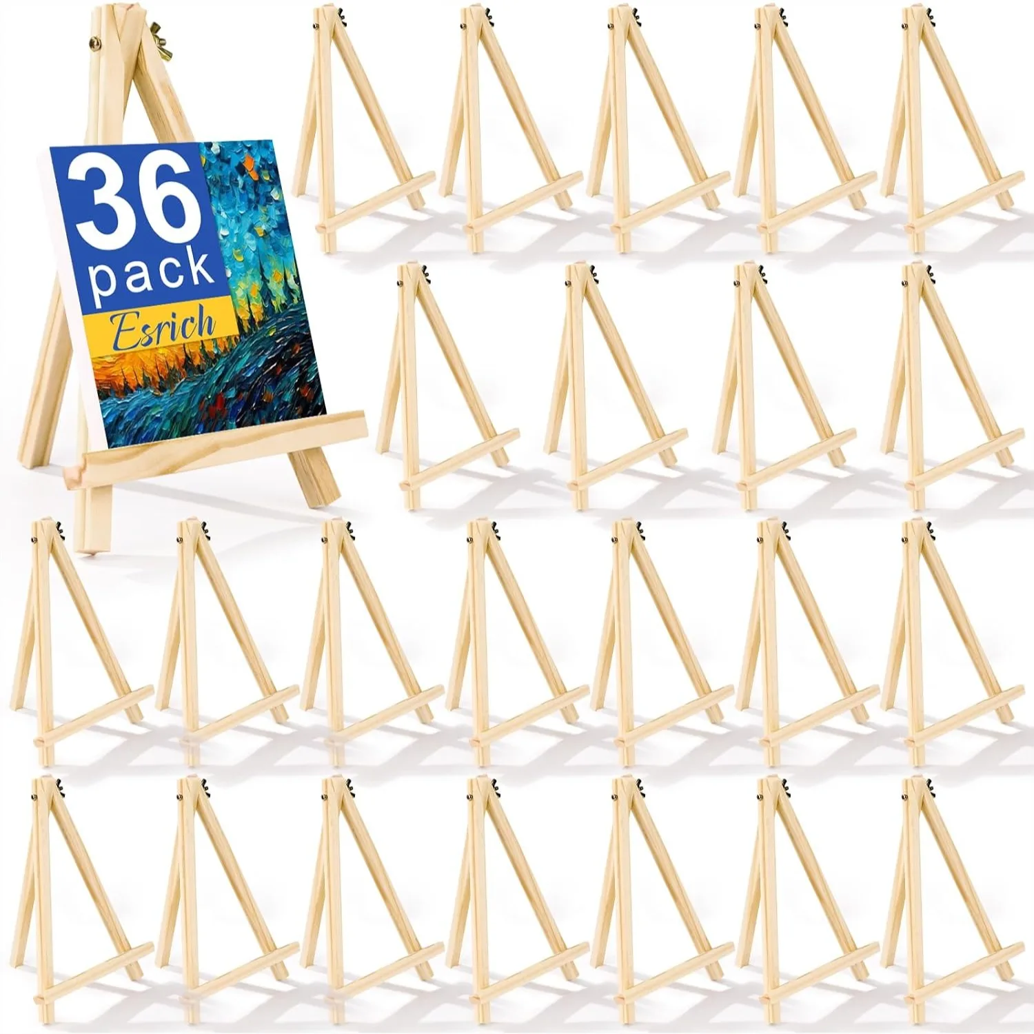 36 Pack 9 Inch Wood Easels for Painting Canvases, Art and Crafts, Tripod Stand, Portable Tabletop Easels for Kids Students
36 Pack 9 Inch Wood Easels for Painting Canvases, Art and Crafts, Tripod Stand, Portable Tabletop Easels for Kids Students