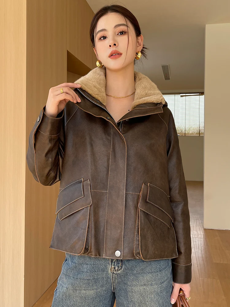 Natural Mink Collar Genuine Leather Goose Down Jackets for Women 2026 New High-end Simple Winter Hooded Real Sheepskin Down Coat
Natural Mink Collar Genuine Leather Goose Down Jackets for Women 2026 New High-end Simple Winter Hooded Real Sheepskin Down Coat