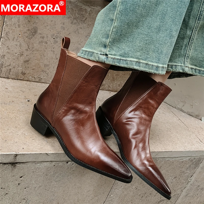 MORAZORA 2025 New Genuine Leather Boots Women Pointed Toe Handmade Retro Ankle Boots Stretch Slip On Ladies Chelsea Boots Female
MORAZORA 2025 New Genuine Leather Boots Women Pointed Toe Handmade Retro Ankle Boots Stretch Slip On Ladies Chelsea Boots Female