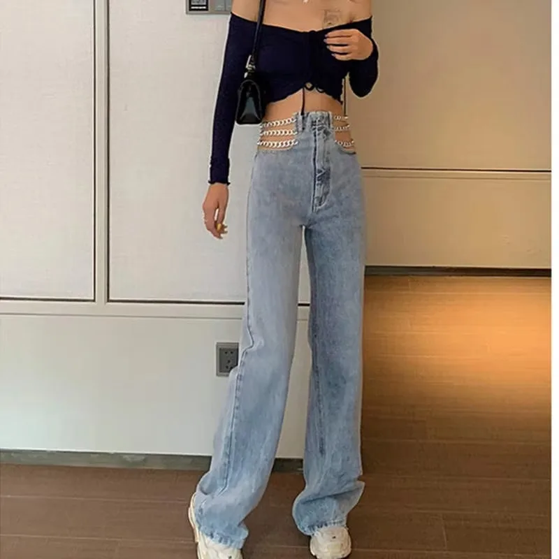 2025 Spring/Summer High Waist Hollow Chain Baggy Jeans Women Sexy Highstreet Zipper Trouser Y2k Light Color Kpop Wide Leg Pant
2025 Spring/Summer High Waist Hollow Chain Baggy Jeans Women Sexy Highstreet Zipper Trouser Y2k Light Color Kpop Wide Leg Pant