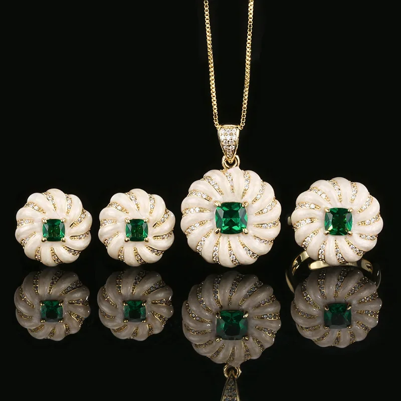 Gorgeous Green Flowers Windmill Jewelry for Women Gold Plated Earrings Necklace Ring Elegant Fashion for Party Wedding Bridal
Gorgeous Green Flowers Windmill Jewelry for Women Gold Plated Earrings Necklace Ring Elegant Fashion for Party Wedding Bridal