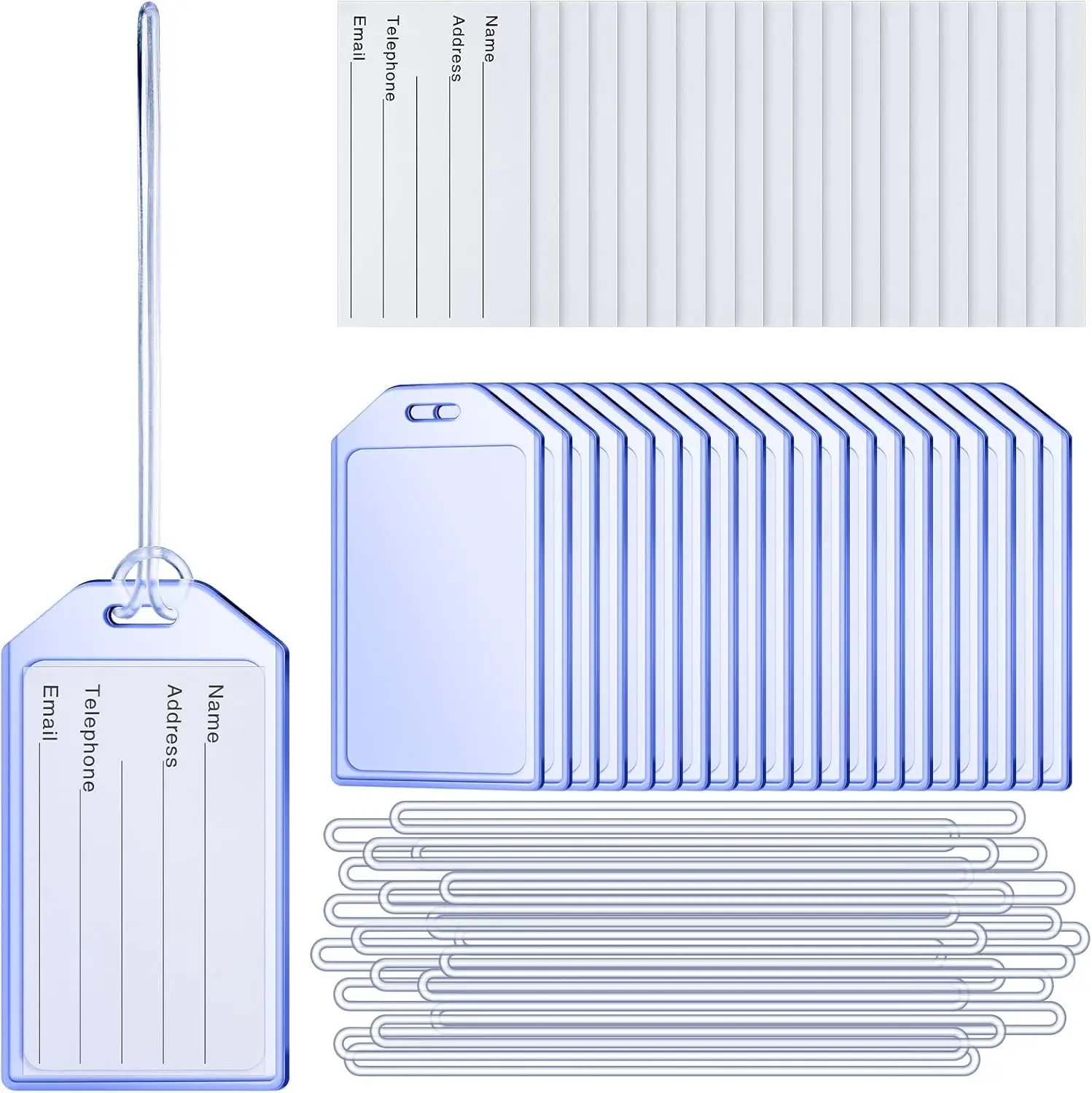 20 Pack Clear Plastic Luggage Tags with Heavy Duty PVC for Travel Identification and Business Card Insert
20 Pack Clear Plastic Luggage Tags with Heavy Duty PVC for Travel Identification and Business Card Insert