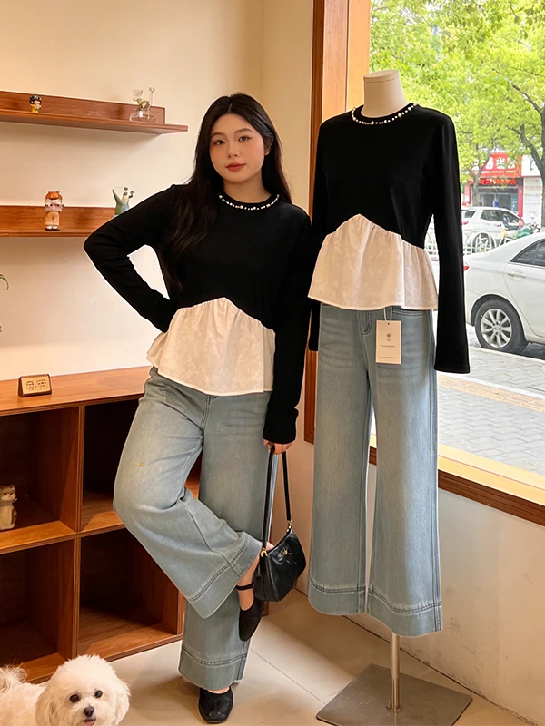 plus Size Women's Long Sleeve T-Shirt Spring 2026 Commute Style Korean Loose Fit Base Layer Shirt Pearl Embellished Top
plus Size Women's Long Sleeve T-Shirt Spring 2026 Commute Style Korean Loose Fit Base Layer Shirt Pearl Embellished Top