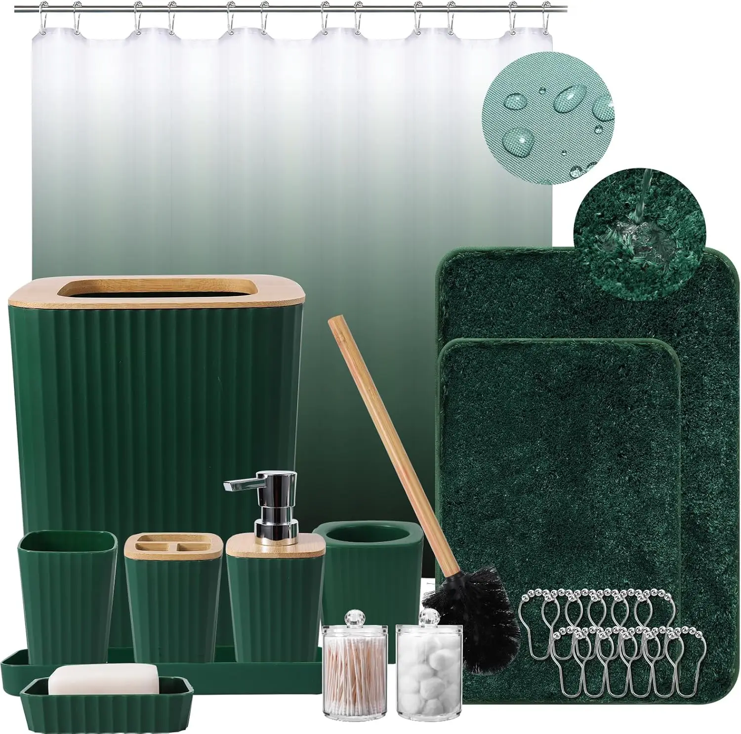 Dark Green Ombre Bathroom Set with Shower Curtain, Rugs & 10 Accessories - Complete Modern Decor
Dark Green Ombre Bathroom Set with Shower Curtain, Rugs & 10 Accessories - Complete Modern Decor
