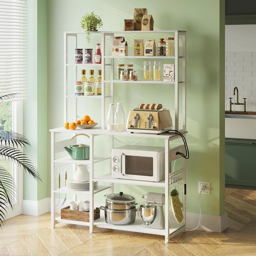 Baker's Rack with 4AC Power Outlet, 10-Tier Kitchen Utility Storage Shelf with 15 Hooks, Microwave Oven Stand, Coffee
Baker's Rack with 4AC Power Outlet, 10-Tier Kitchen Utility Storage Shelf with 15 Hooks, Microwave Oven Stand, Coffee