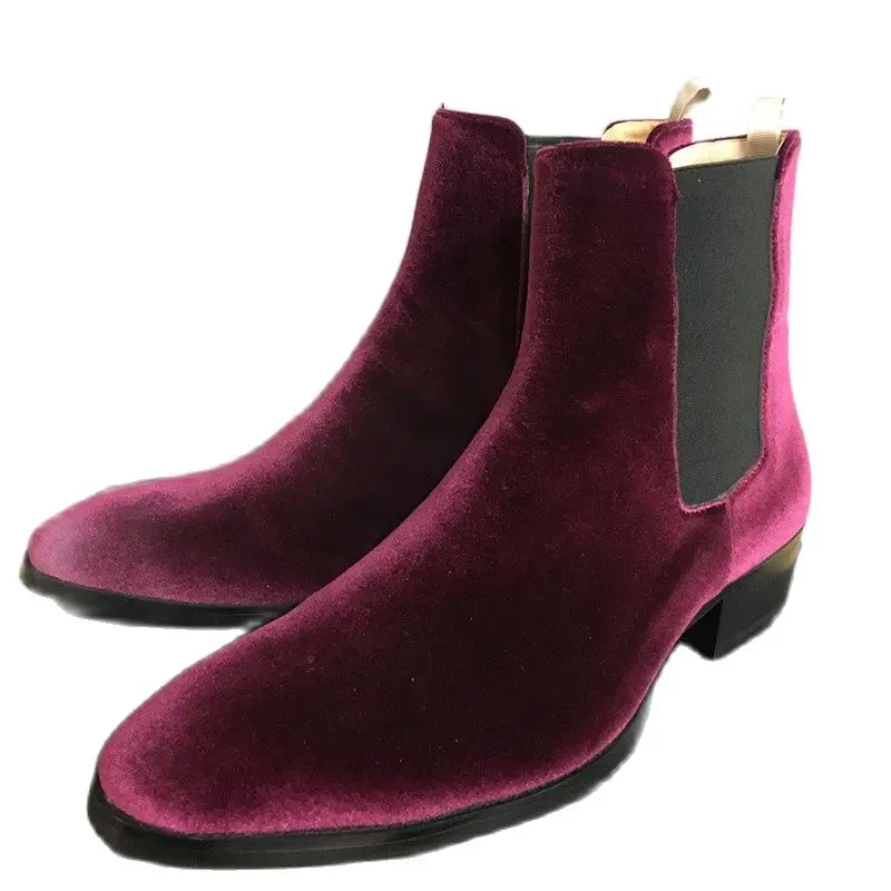 Black& Street Velvet wine Red Slim Fit wedding men Chelsea Boots real picture handmade shoes
Black& Street Velvet wine Red Slim Fit wedding men Chelsea Boots real picture handmade shoes