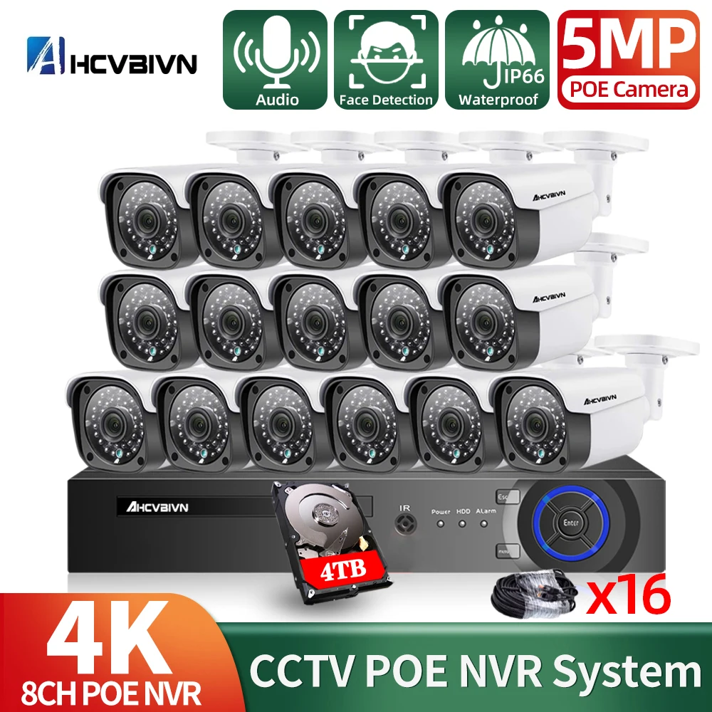 5MP CCTV IP Security Protection Camera System 16CH POE NVR Outside Waterproof Ai Auido POE Camera Video Surveillance System Set
5MP CCTV IP Security Protection Camera System 16CH POE NVR Outside Waterproof Ai Auido POE Camera Video Surveillance System Set