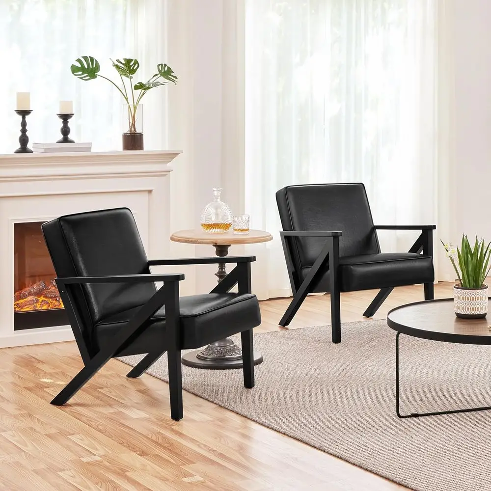 Black Modern Armchair Set of 2, PU Leather, Solid Wood Frame for Living Room, Bedroom or Waiting Area
Black Modern Armchair Set of 2, PU Leather, Solid Wood Frame for Living Room, Bedroom or Waiting Area