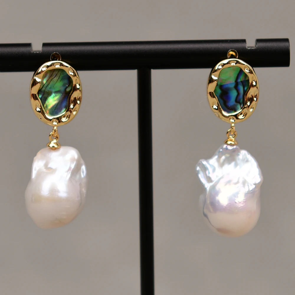 G-G Natural Cultured White Keshi Baroque Pearl Gold Plated Abalone Shell Stud Drop Earrings Handmade Lady Jewelry
G-G Natural Cultured White Keshi Baroque Pearl Gold Plated Abalone Shell Stud Drop Earrings Handmade Lady Jewelry