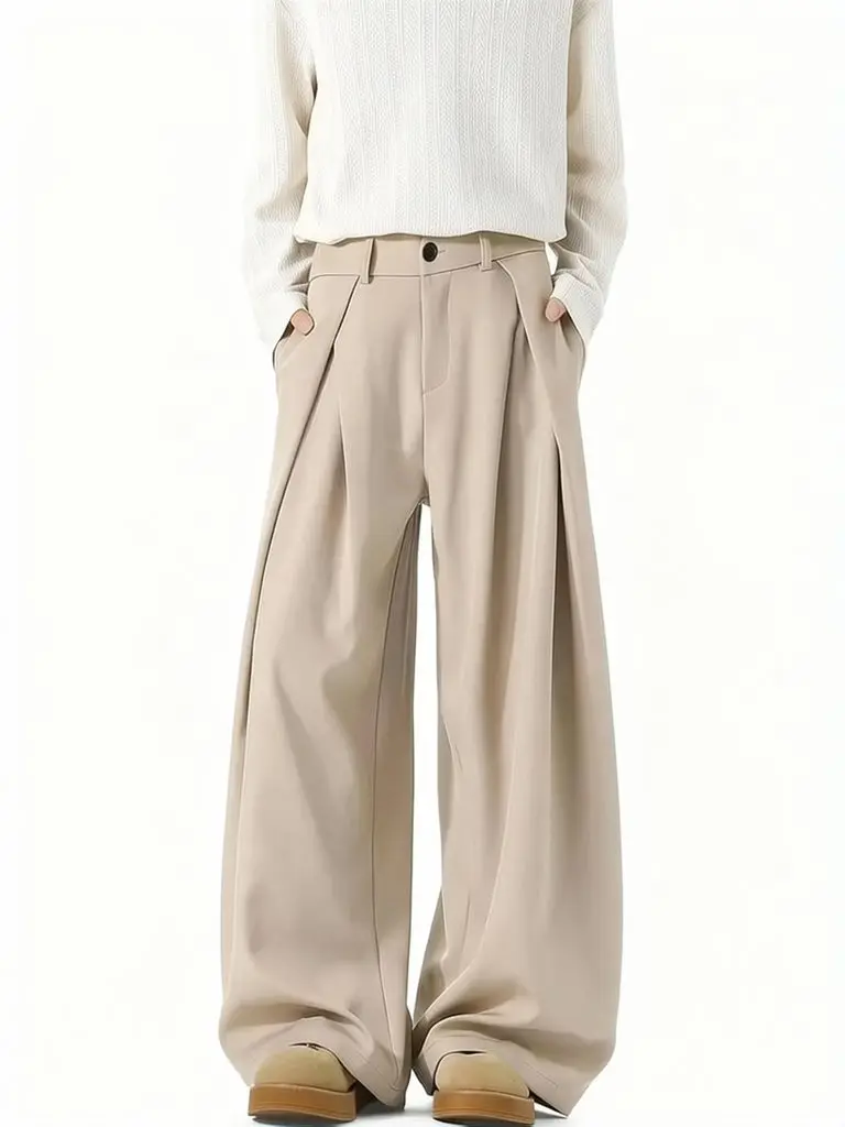 Khaki Streetwear Pleated A-Line Cutaway Dress Pants Men Y2K Straight White Outdoor Flared Suit Pants Casual Trousers
Khaki Streetwear Pleated A-Line Cutaway Dress Pants Men Y2K Straight White Outdoor Flared Suit Pants Casual Trousers
