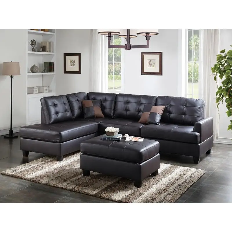 Contemporary Sectional Sofa in Espresso Faux Leather, Tufted Cushions, Reversible L/R Chaise with Ottoman, Perfect Living Room
Contemporary Sectional Sofa in Espresso Faux Leather, Tufted Cushions, Reversible L/R Chaise with Ottoman, Perfect Living Room