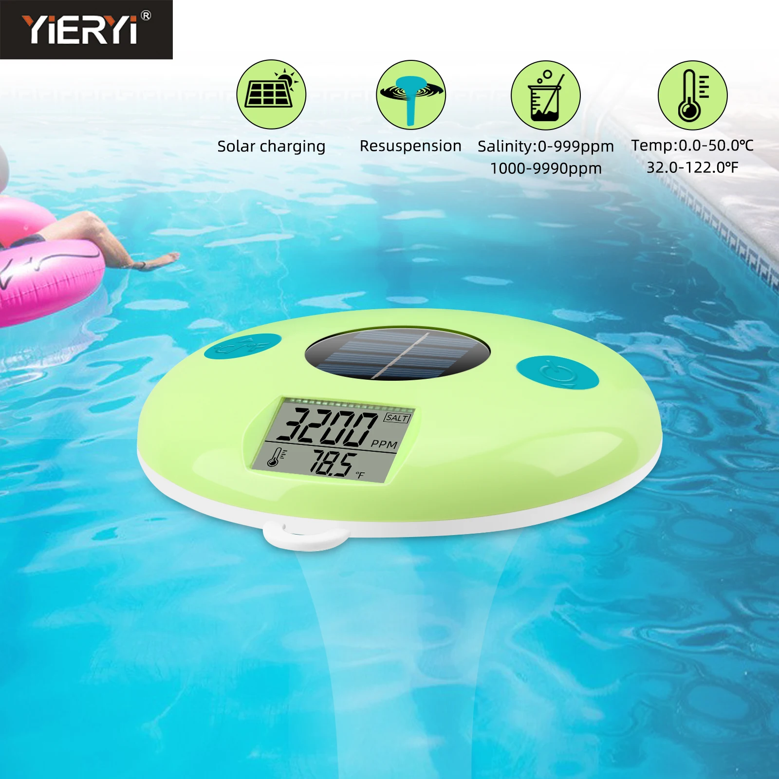 Yieryi Solar Charging Salinity Meter Temp/Salt Tester Waterproof Floating Pool Salt Water Tester for Aquariums Swimming Pool Spa
Yieryi Solar Charging Salinity Meter Temp/Salt Tester Waterproof Floating Pool Salt Water Tester for Aquariums Swimming Pool Spa