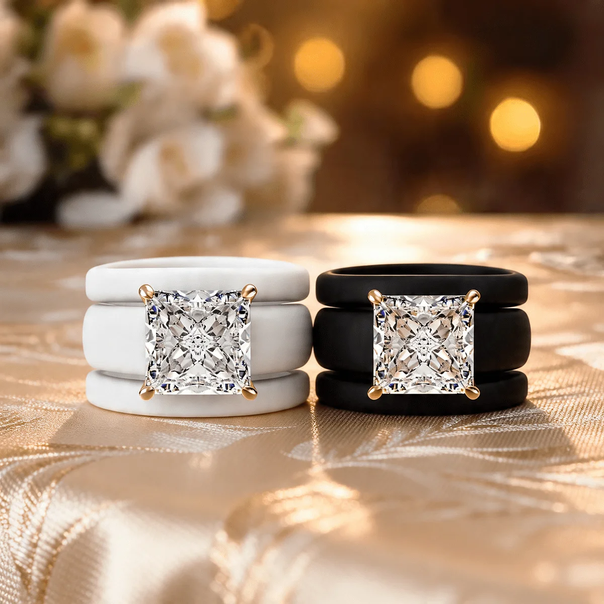 6pcs Elegant Silicone Rings, Including: 3pcs White Silicone Rings+3pcs Black Silicone Rings, Sparkling Princess Square Cut CZ Rings Set, Couple Ring Set, Suitable For Daily Use, Weddings, Valentine's Day, Mother's Day, Anniversaries
6pcs Elegant Silicone Rings, Including: 3pcs White Silicone Rings+3pcs Black Silicone Rings, Sparkling Princess Square Cut CZ Rings Set, Couple Ring Set, Suitable For Daily Use, Weddings, Valentine's Day, Mother's Day, Anniversaries