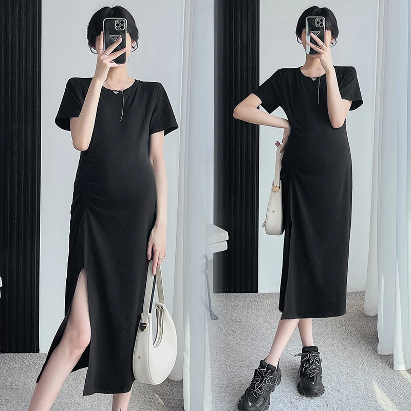 GAODINGLAN Large Size Pregnant Woman Short Sleeve Slit Dress Summer Temperament Pure Cotton Solid Loose Elastic Dresses Korean
GAODINGLAN Large Size Pregnant Woman Short Sleeve Slit Dress Summer Temperament Pure Cotton Solid Loose Elastic Dresses Korean