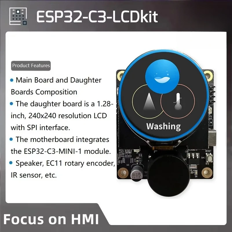 ESP32-C3-LCDkit Development Board 1.28-inch SPI LCD screen Audio playback IR wireless control GUI function Test Evaluation Board
ESP32-C3-LCDkit Development Board 1.28-inch SPI LCD screen Audio playback IR wireless control GUI function Test Evaluation Board