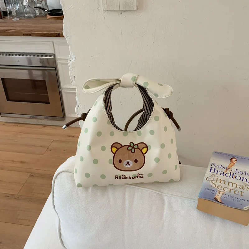 Kawaii Rilakkuma Bucket Bag Green Polka Dot Bow Handbag Cute Bear Embroidery Crossbody Bag Women Student Daily Shoulder Bag Gift
Kawaii Rilakkuma Bucket Bag Green Polka Dot Bow Handbag Cute Bear Embroidery Crossbody Bag Women Student Daily Shoulder Bag Gift