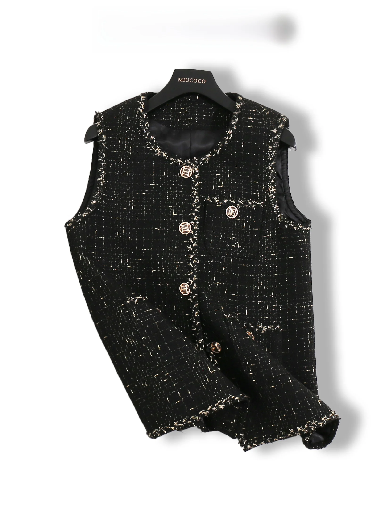 Heavyweight Black Gold Thread Women's Vest Jacket Fashionable Slimming Small Fragrance Style Versatile round Neck Single Button
Heavyweight Black Gold Thread Women's Vest Jacket Fashionable Slimming Small Fragrance Style Versatile round Neck Single Button