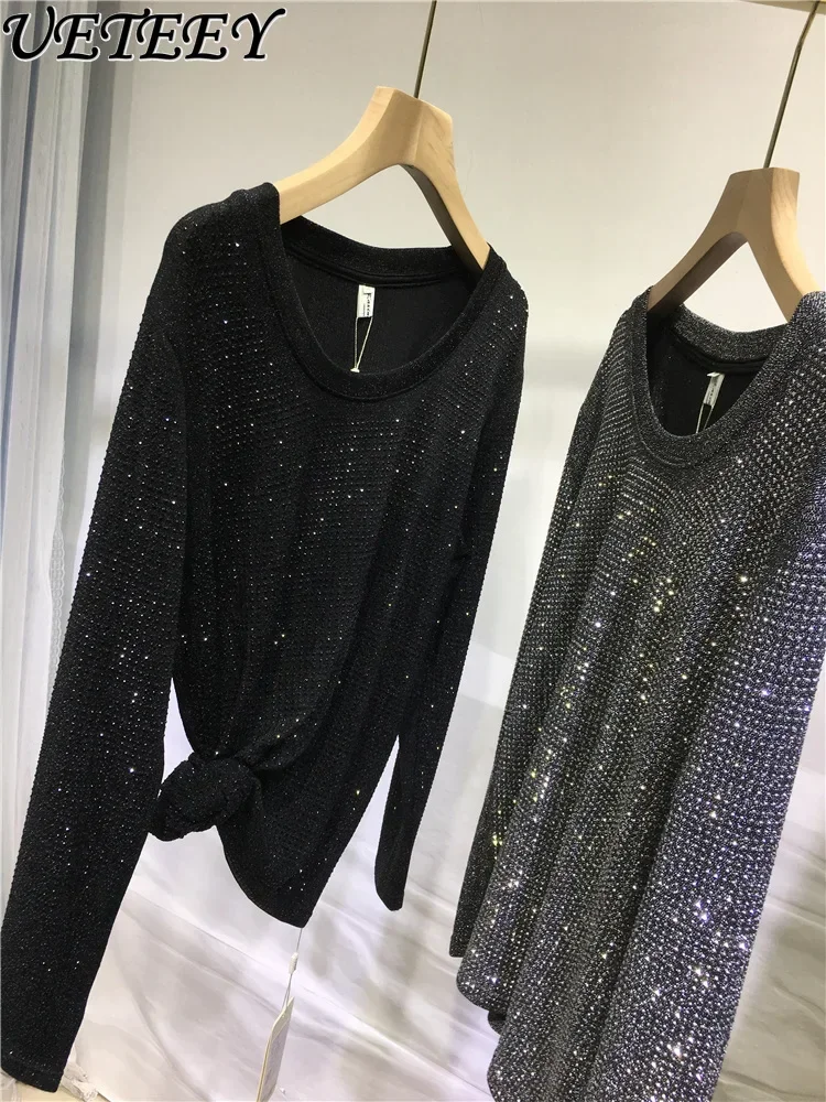 Heavy Embroidery Hot Drilling Black Bottoming Shirt Round Neck Loose Long Sleeve Top Fall Winter New Shiny T-shirt Femme Clothes
Heavy Embroidery Hot Drilling Black Bottoming Shirt Round Neck Loose Long Sleeve Top Fall Winter New Shiny T-shirt Femme Clothes