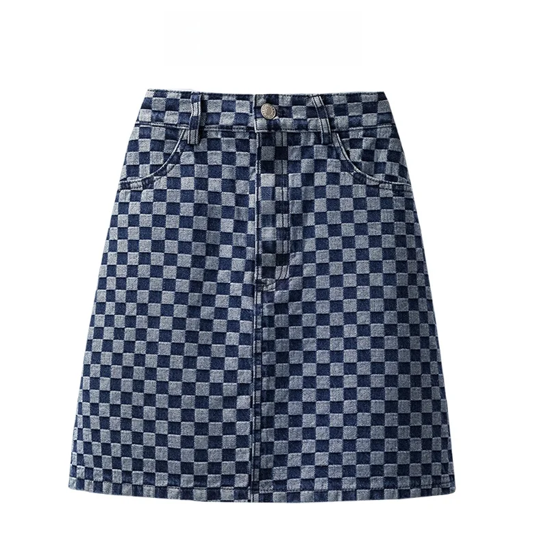 High Waist Plaid Denim Skirt for plus Size Women Summer A-Line Skirt Slimming Design Korean Style Commute Casual Skirt
High Waist Plaid Denim Skirt for plus Size Women Summer A-Line Skirt Slimming Design Korean Style Commute Casual Skirt