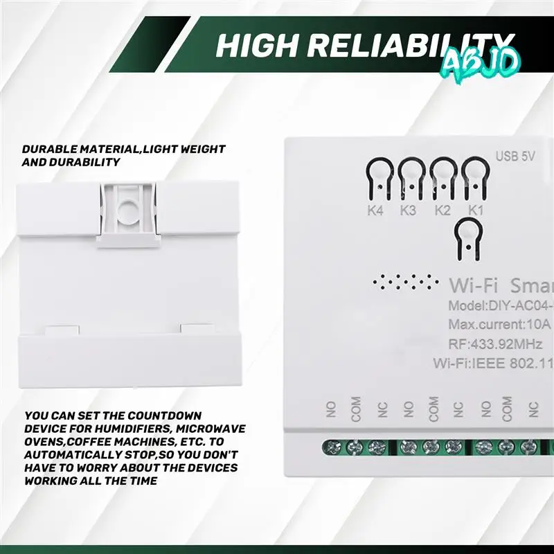ABJO-4CH Ewelink Wi-Fi Smart Switch RF433 85-265V 2.4G Wi-Fi Smartlife Модуль домашней автоматизации для IFTT Alexa Google Home Легко в использовании
ABJO-4CH Ewelink Wi-Fi Smart Switch RF433 85-265V 2.4G Wi-Fi Smartlife Модуль домашней автоматизации для IFTT Alexa Google Home Легко в использовании