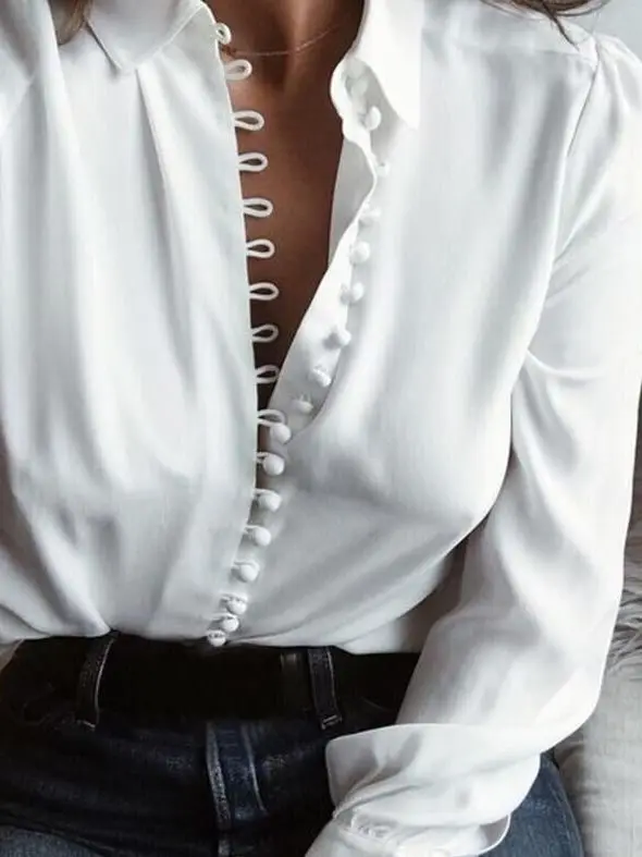 Color Blo V-Ne Long Sve Pure Color Button Loose Fit Women's irt Summer Season Casual Sle Polyester Blend
Color Blo V-Ne Long Sve Pure Color Button Loose Fit Women's irt Summer Season Casual Sle Polyester Blend