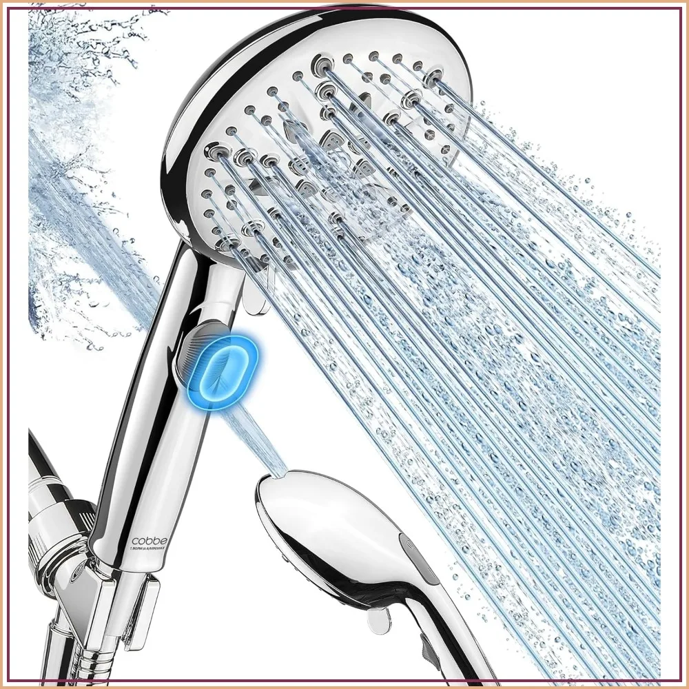 9-Function Shower Head with Power Spray, 1.8 GPM Water-Saving Pause Switch, High Pressure Handheld with 6ft Hose & Brass Bracket, Chrome
9-Function Shower Head with Power Spray, 1.8 GPM Water-Saving Pause Switch, High Pressure Handheld with 6ft Hose & Brass Bracket, Chrome