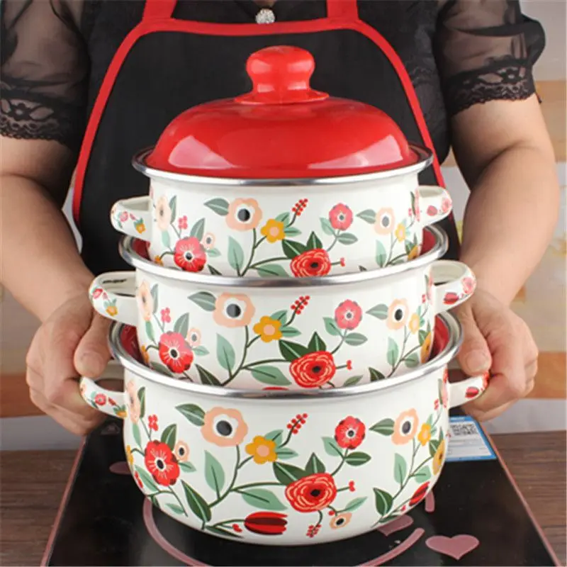 Эмалированные кастрюли и сковороды из трех частей, бытовая кухонная утварь, кастрюля для посуды
Эмалированные кастрюли и сковороды из трех частей, бытовая кухонная утварь, кастрюля для посуды