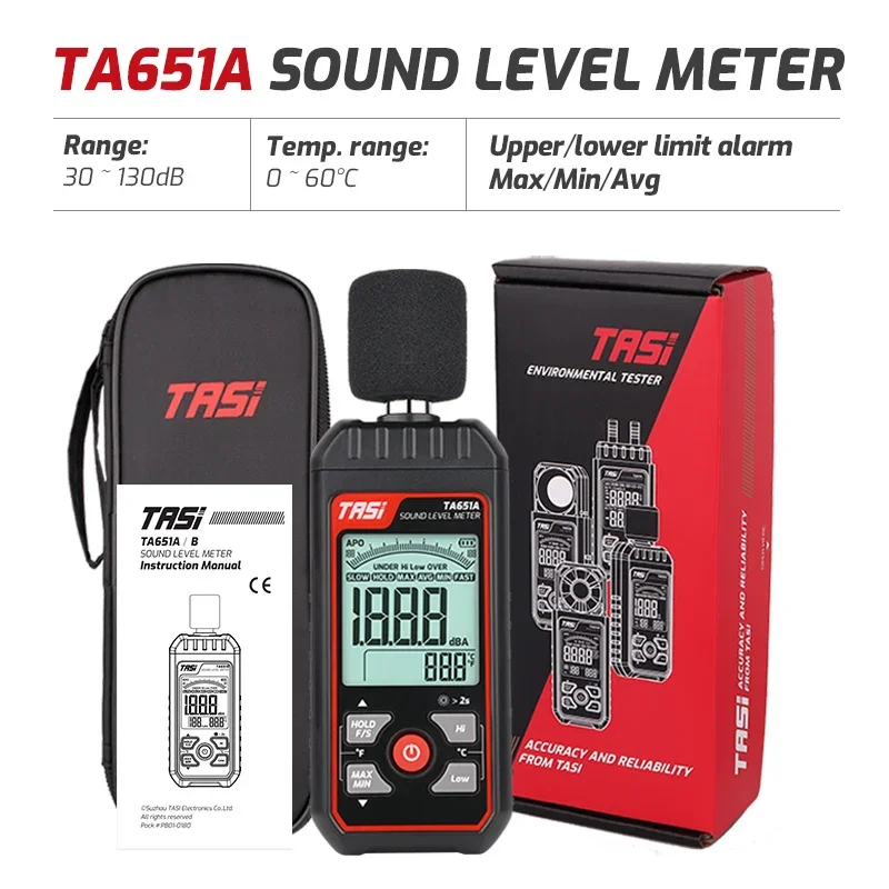 TA651A Digital Sound Level Meter Logger 30-130dB Audio Noise Measuring Instrument Mini db Meter Environmental Tester Alarm
TA651A Digital Sound Level Meter Logger 30-130dB Audio Noise Measuring Instrument Mini db Meter Environmental Tester Alarm