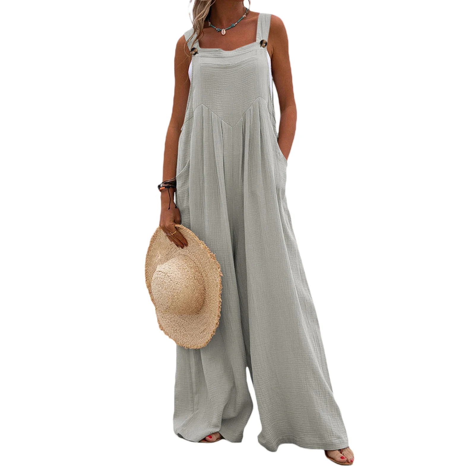 Women Fashion Solid Color Jumpsuit Casual Button Wide Leg Suspender Overalls with Pockets
Women Fashion Solid Color Jumpsuit Casual Button Wide Leg Suspender Overalls with Pockets