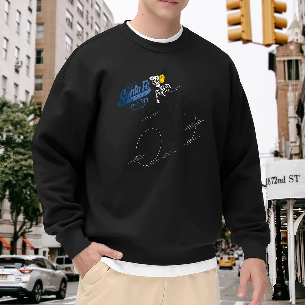 Men's Black Crew Neck Pullover Sweatshirt with Vintage Letter and Skull Print, Loose Fit Street Style, Everyday Casual Versatile Top, Comfortable Soft Trendy Item
Men's Black Crew Neck Pullover Sweatshirt with Vintage Letter and Skull Print, Loose Fit Street Style, Everyday Casual Versatile Top, Comfortable Soft Trendy Item