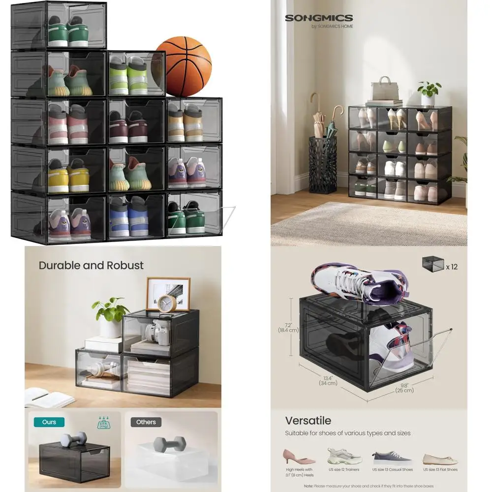 Набор из 12 прозрачных пластиковых коробок для хранения обуви, простая сборка, размер США 13, прозрачные дверные органайзеры для обуви для эффективного пространства.
Набор из 12 прозрачных пластиковых коробок для хранения обуви, простая сборка, размер США 13, прозрачные дверные органайзеры для обуви для эффективного пространства.