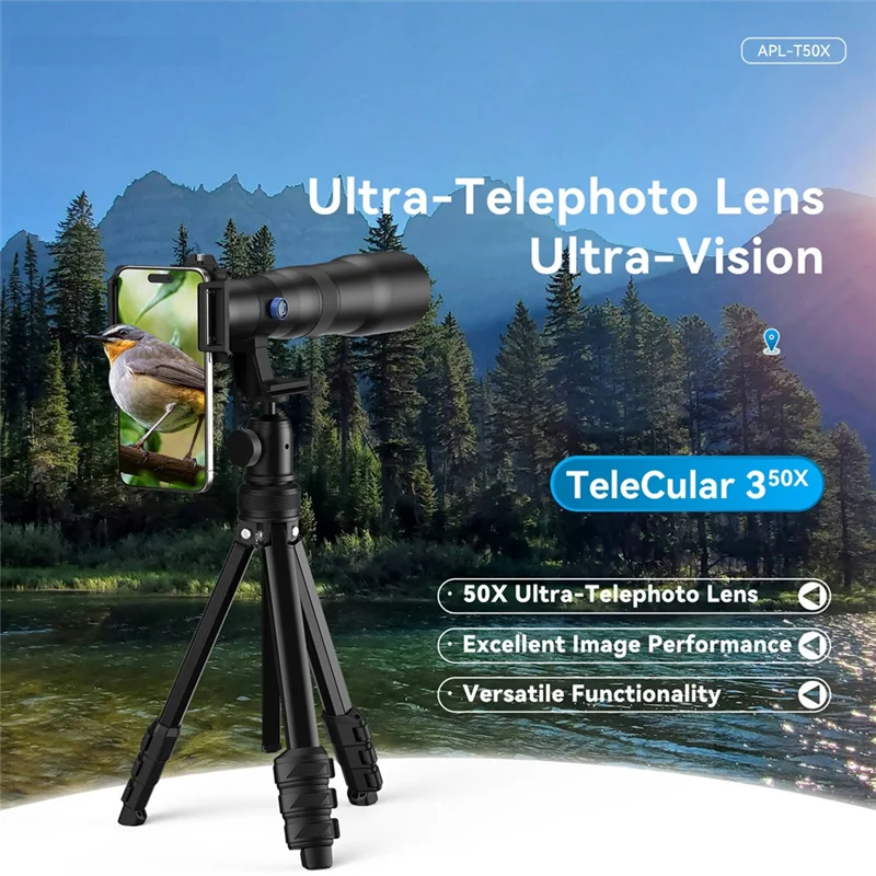 Телеобъектив ABKI-APL-T50X для телефона, HD внутренний фокус со штативом, 50-кратный телеобъектив для концерта, наблюдения за птицами, телеобъектив
Телеобъектив ABKI-APL-T50X для телефона, HD внутренний фокус со штативом, 50-кратный телеобъектив для концерта, наблюдения за птицами, телеобъектив