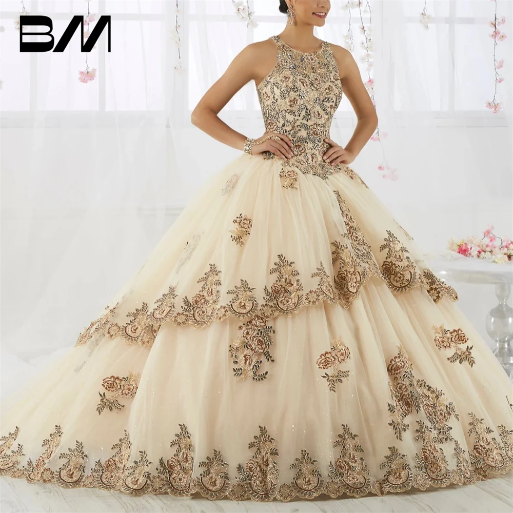 Vintage Gold Lace Tiered Quinceanera Dress for Women Sleeveless Long Customized Formal Gowns Sweet 15 Dresses Cocktail Gowns
Vintage Gold Lace Tiered Quinceanera Dress for Women Sleeveless Long Customized Formal Gowns Sweet 15 Dresses Cocktail Gowns