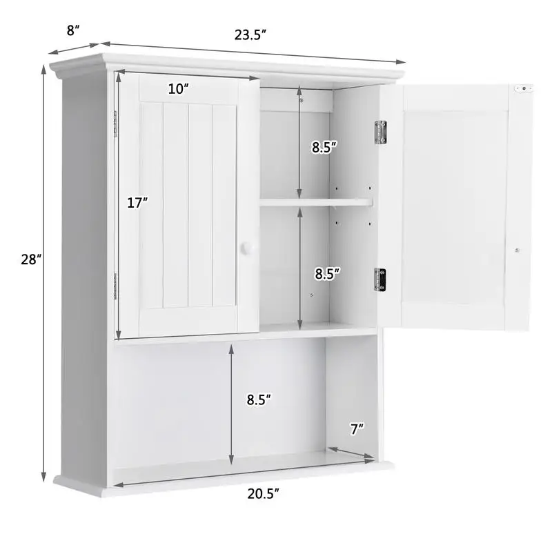 2-Door Wall Mount Bathroom Storage Cabinet with Open Shelf-White
2-Door Wall Mount Bathroom Storage Cabinet with Open Shelf-White